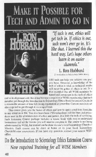 WISE business directory USA 1997 - page 48 -- Do the Introduction to Scientology Extension Course. Now required training for all WISE Members