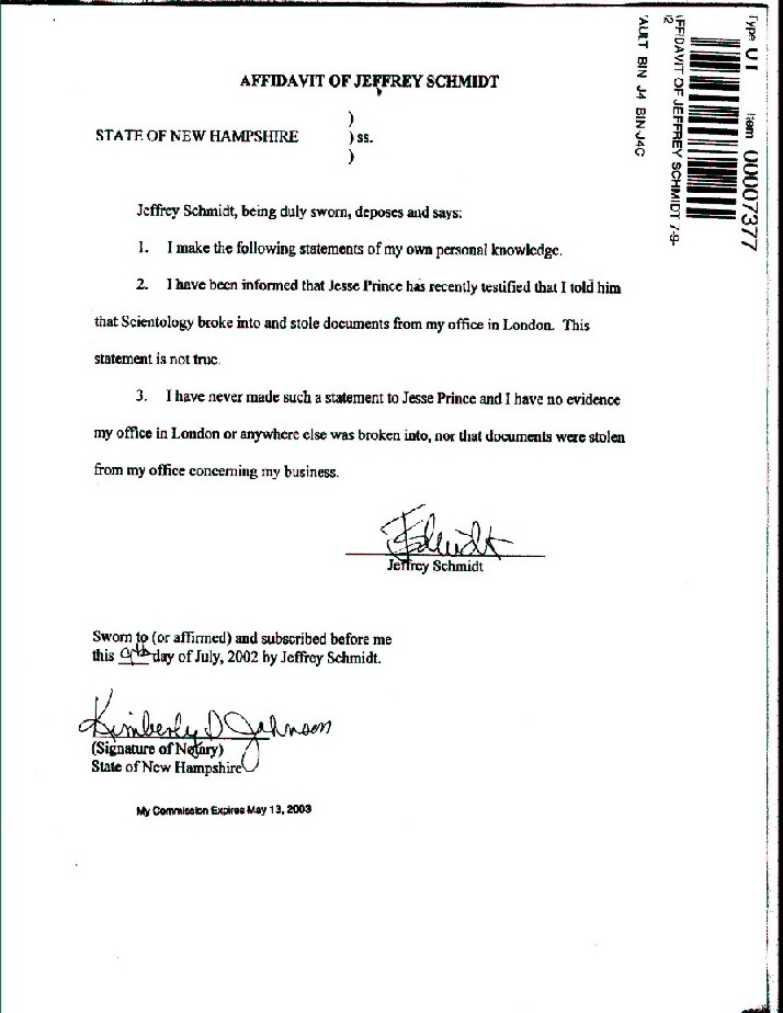 Affidavit of Jeff Schmidt -  xx July 2002