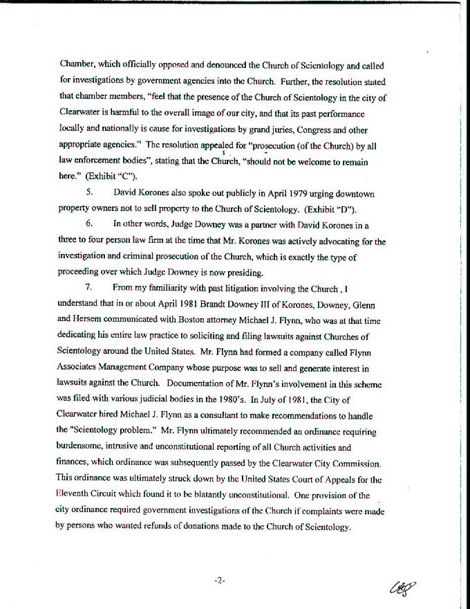 Affidavit of Mary Story. Filed in support of Scientology's Motion to Disqualify Judge