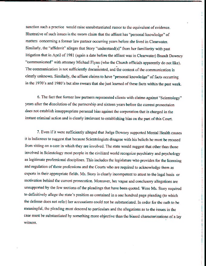 Memorandum in Response to Scientology's FLAG Motion to Disqualify Presiding Judge