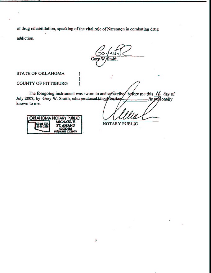 Affidavit of scientologist Gary Smith (Narconon) - 16 July 2002