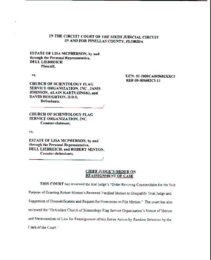 Chief Judge Order's on Reassignment of Case - 16 April 2003